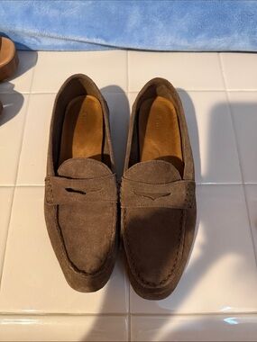 Women Zara Brown Suede Penny Loafers